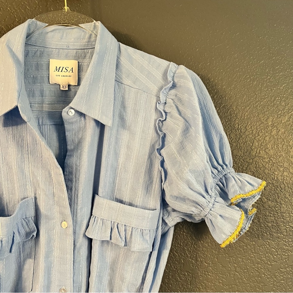 MISA LOS ANGELES • Kyla Metallic Blue Puff Sleeve Dress XS - Picture 8 of 13